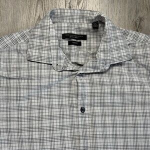 John Varvatos U.S.A. Shirt Mens 15 32/33 Gray Plaid Slim Fit Dress Long Sleeve